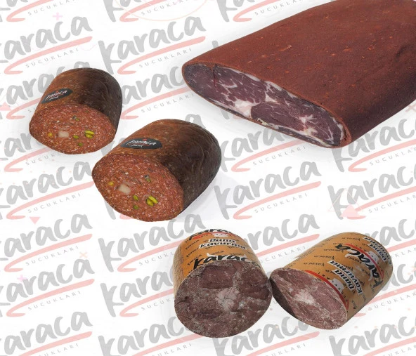 Karaca  Göden Antep Fıstıklı ve Hellim Peynirli Sucuk 1000 Gr Harita Yağlı Pastırma 1000 Gr Blok Dana Kavurma 1000 Gr