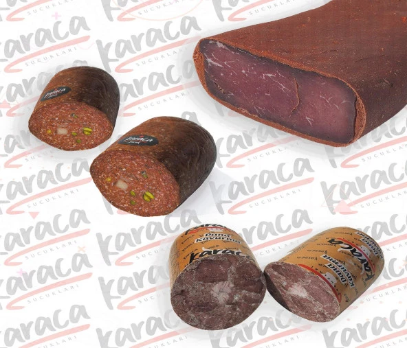 Karaca  Göden Antep Fıstıklı ve Hellim Peynirli Sucuk 1000 Gr Yağsız Pastırma 1000 Gr Blok Dana Kavurma 1000 Gr