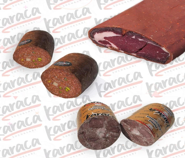 Karaca  Göden Antep Fıstıklı ve Hellim Peynirli Sucuk 1000 Gr Tütünlük Çemensiz Pastırma 1000 Gr Blok Dana Kavurma 1000 Gr