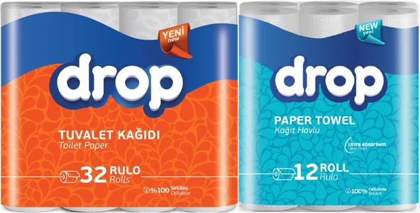 Drop Tuvalet Kağıdı Çift Katlı 32 Li Paket + 12 Li Kağıt Havlu Çift Katlı