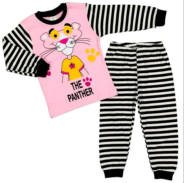 PEMBE PANTER 1-2-3 YAŞ ÇOCUK 2Lİ PAMUKLU ALT ÜST PİJAMA TAKIM - 1