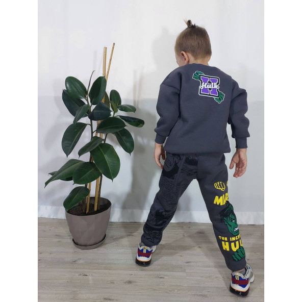 Hulk Baskılı Marvel Antresit Erkek Çocuk Eşofman Pijama Alt Üst Takım - 2