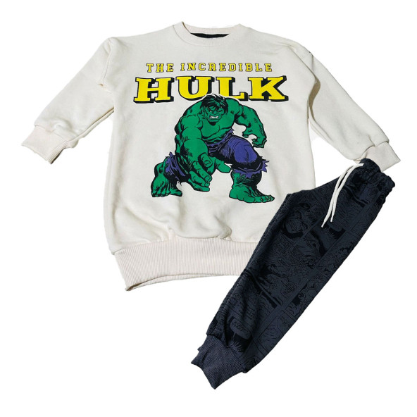 Hulk Baskılı Marvel Bej Erkek Çocuk Eşofman Pijama Alt Üst Takım