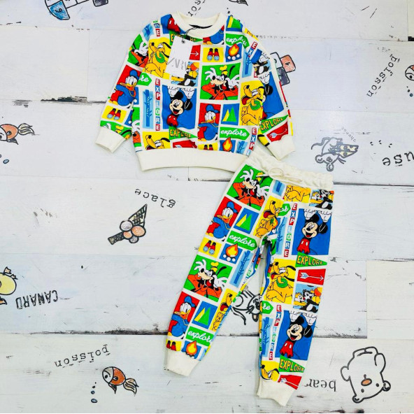 Çizgi Karakterli Bej Erkek Çocuk Eşofman pijama Takımı - 2