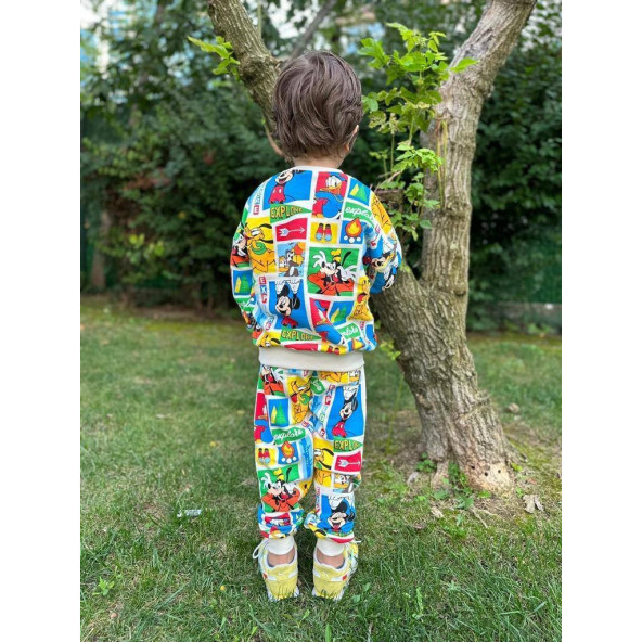 Çizgi Karakterli Bej Erkek Çocuk Eşofman pijama Takımı - 3