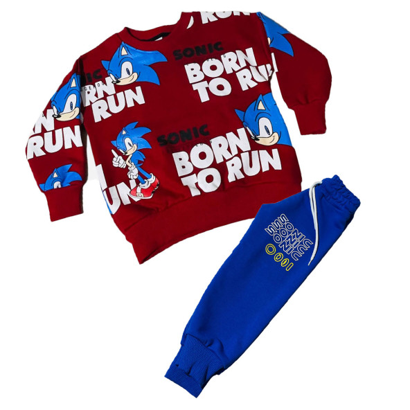 Sonic Çizgi Karakterli Kırmızı Erkek Çocuk Eşofman Pijama Alt Üst Takımı - 2