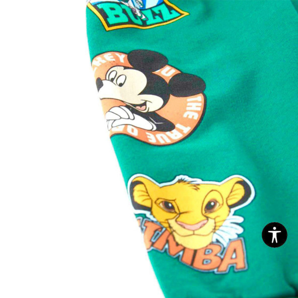 Mickey Mouse Çizgi Karakterli Yeşil Kapüşonlu Erkek Çocuk Eşofman Pijama Alt Üst Takımı - 8