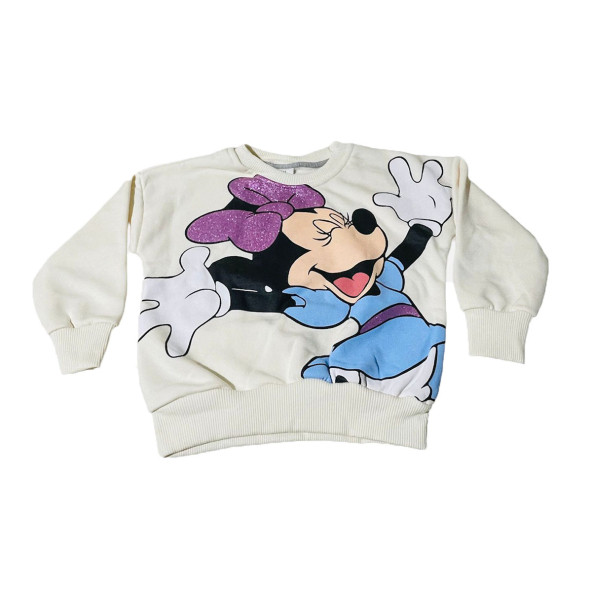 Minnie Mouse Çizgi Karakterli Bej Kız Çocuk Eşofman Pijama Alt Üst Takımı - 4