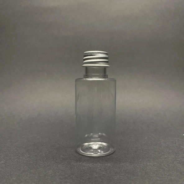 30 cc Pet Şişe Silindir Kısa - Gümüş Metal Kapaklı- 30ml Pet Şişe- x 10 Adet ürün görseli