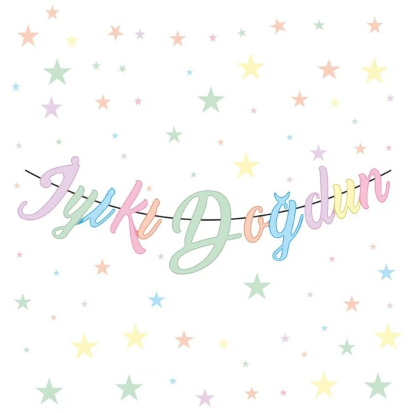 İyi Ki Doğdun Kaligrafi Banner Makaron Renkli 110x20 cm
