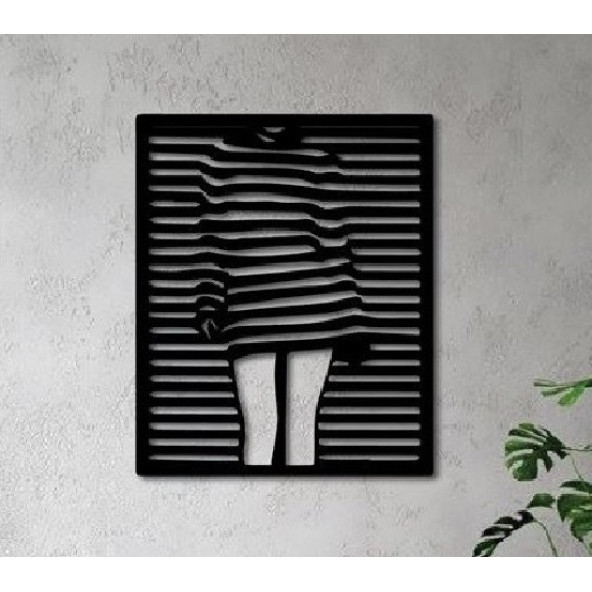 Kadın Figürlü Çizgili Dekoratif Metal Tablo Duvar Aksesuarı - Resim 2