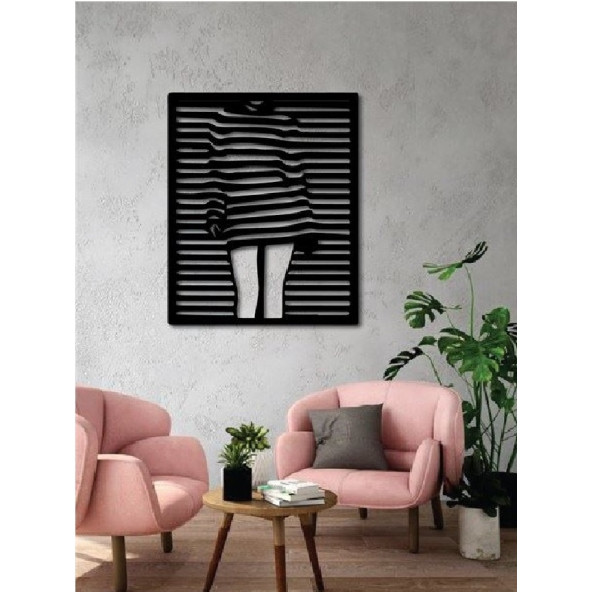 Kadın Figürlü Çizgili Dekoratif Metal Tablo Duvar Aksesuarı - Resim 3