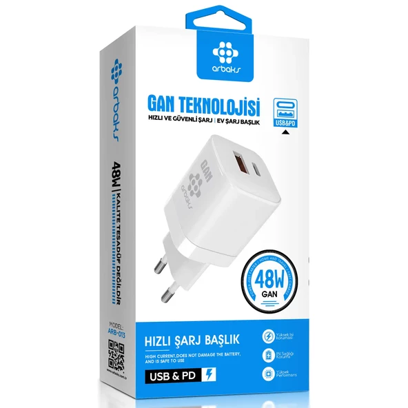 Gan Teknolojisi 48W USB + PD Arbaks Şarj Başlığı Arb-013