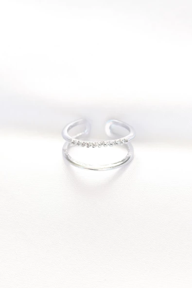 2li Görünümlü Su Yolu Tasarımlı Silver Renk Ayarlanabilir Yüzük - TJ-BYK3135 - Resim 2