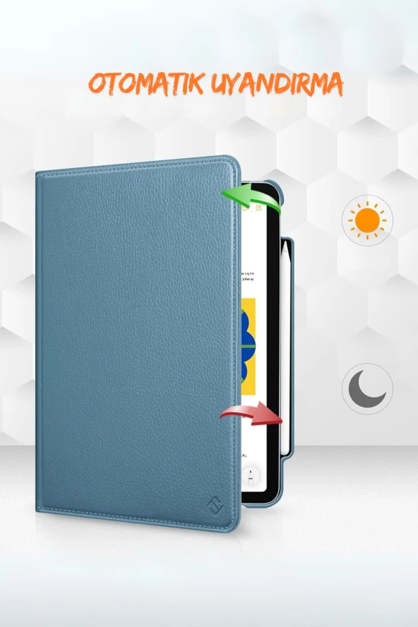 Qpen iPad Air 5 9.7 inç Uyumlu 360° Tablet Deri Kılıf - 11