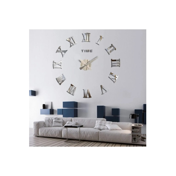 Dekoratif 3d Duvar Saati Pleksi Ayna Roma Rakamlı Büyük Boy Şık Ve Modern Tasarım - 2