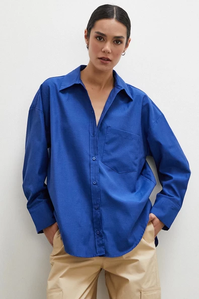 Poplin Gömlek Lacivert - Resim 5