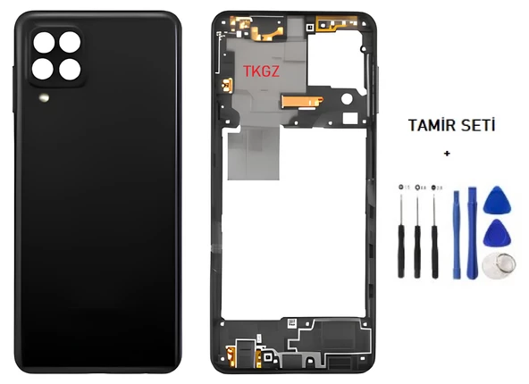Samsung Galaxy A22  - SM-A225F  4G FULL Kasa Arka Kapak Takım SİYAH - TAMİR SETİ - 1