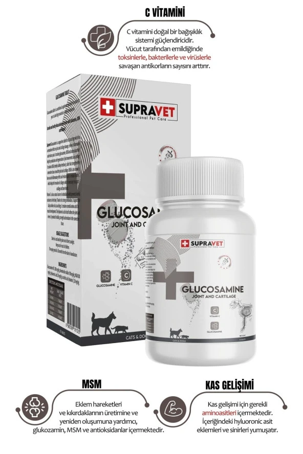 Glucosamine Kedi Ve Köpek Eklem Sağlığı Güçlendirici Glukozamin Tablet + Vitamin C 75 Tablet