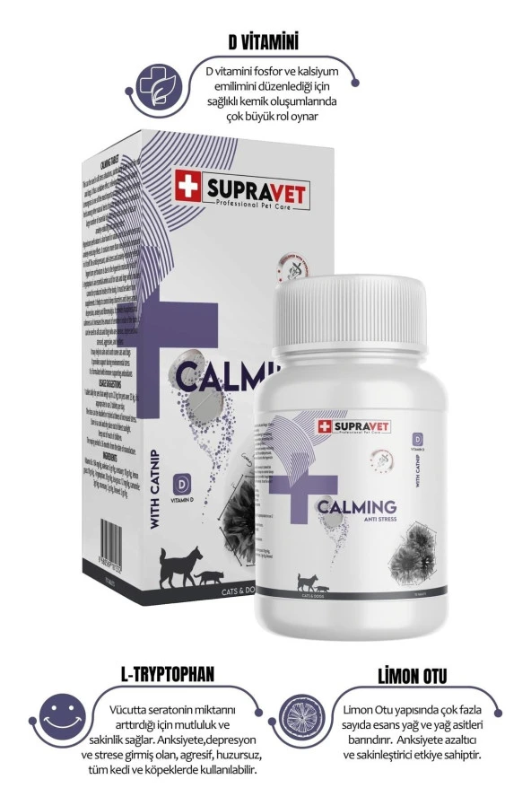 Kedi Ve Köpekler Için Sakinleştirici Calming Tablet + Vitamin D ( 75 Tablet )