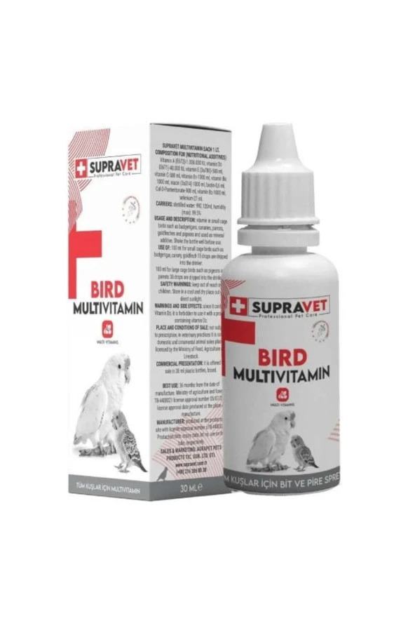 Supravet Plus Kanarya Papağan Güvercin ve Muhabbet Kuşları için Multivitamin Damla 30 Ml