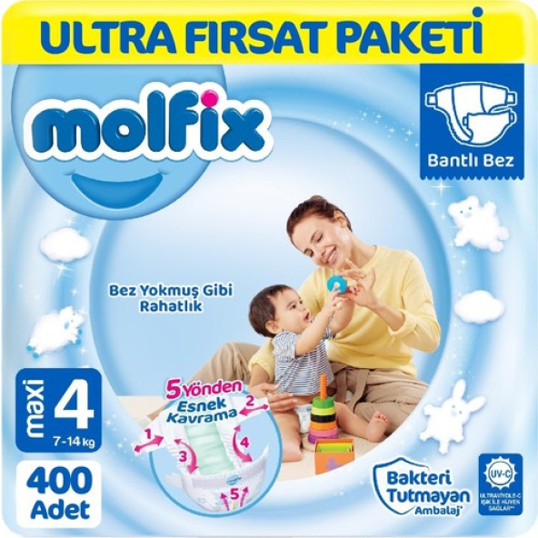Molfix Bebek Bezi  Yeni nesil 4 Beden Ultra Fırsat Paketi 100X4 400 Adet