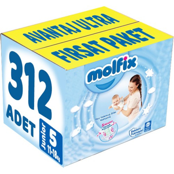 Molfix Bebek Bezi Beden  yeni nesil 5 11-18 kg Junior 312'li