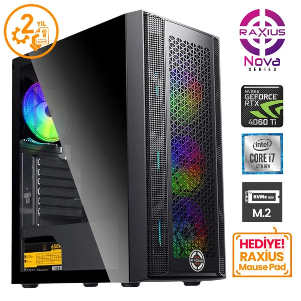 RaXius Nova G1 i7 406T-27F01F i7-12700F 16GB 512SSD RTX4060Ti FreeDOS Gaming Masaüstü Bilgisayar