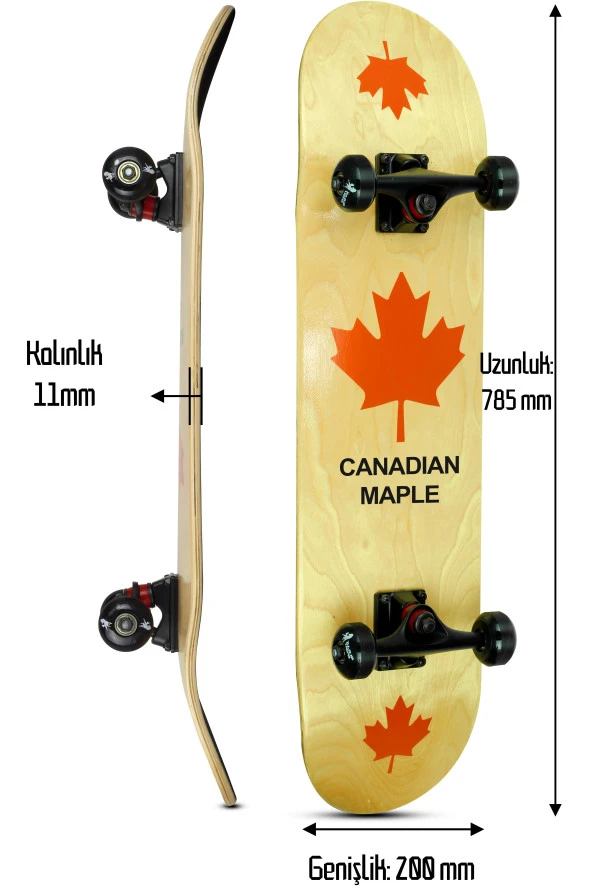 Kemik Teker Kaykay Semi-PRO 8 Katman Yüzey Zımparalı Kaymaz Skateboard 80 cm Canadian Maple - 4
