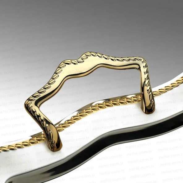 Nehir zincir altın 2 li paslanmaz çelik tepsi çay ve kahve tepsisi - servis tepsisi 2 boy - 2