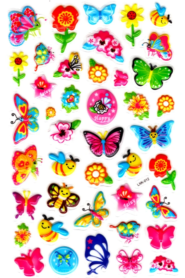 Sticker Kabartmalı Stiker Defter, Planlayıcı Etiket (lxk-012)-22x14 cm - Çiçek Kelebek