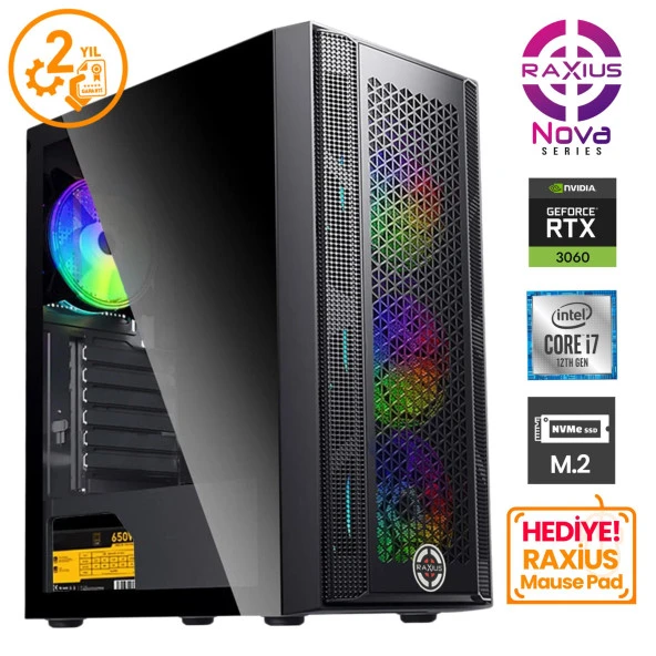 RaXius Nova G1 i7 3060-27FF09 i7-12700F 64GB 1TBSSD RTX3060 FreeDOS Gaming Masaüstü Bilgisayar