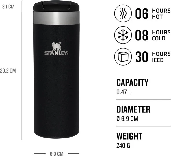 Stanley The AeroLight Transit Termos Bardak 0.47 Lt - (16 OZ) Black Metallic - 4