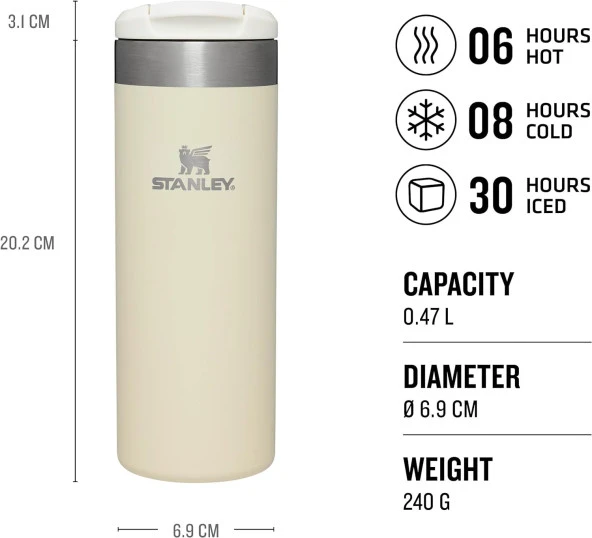 Stanley The AeroLight Transit Termos Bardak 0.47 Lt - (16 OZ) Cream Metallic - 2