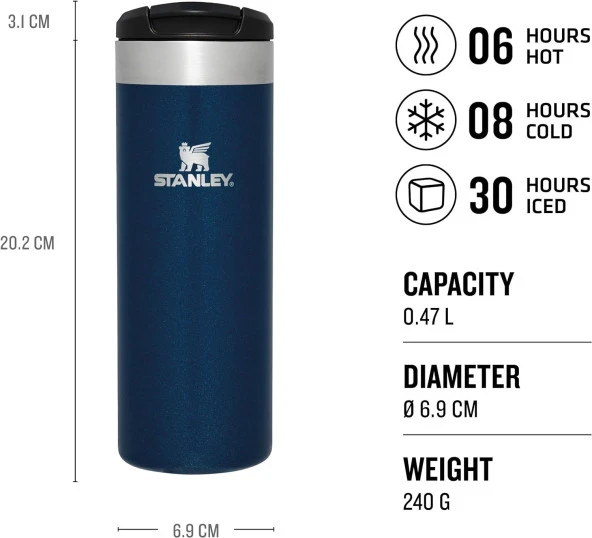 Stanley The AeroLight Transit Termos Bardak 0.47 Lt - (16 OZ) Royal Blue Metallic - 4