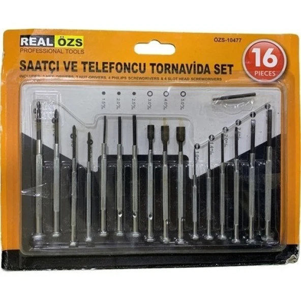 Realözs ÖZS-10477 Saatçi ve Telefoncu Tornavida Seti 16 Parça  Set