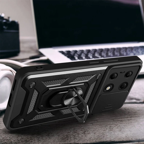 Vendas Xiaomi Redmi Note 13 Pro 4G Kılıf Magnetik Standlı Kamera Korumalı Zore Sürgülü Vega Kapak - 11