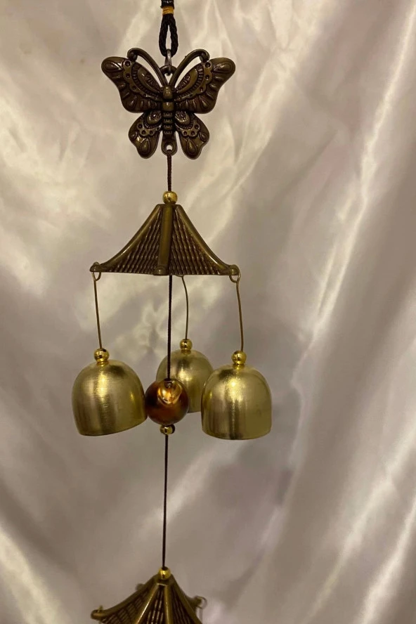 Deprem Zili Rüzgar Çanı Feng Sui 2 Lü Metal Çanlı Kelebek - Resim 3