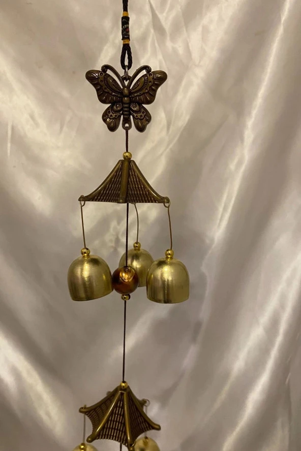 Deprem Zili Rüzgar Çanı Feng Sui 2 Lü Metal Çanlı Kelebek - Resim 4