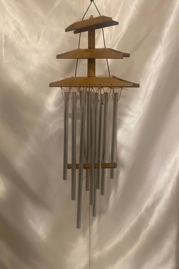 Deprem Zili Çanı Rüzgar Çanı Zili Feng Shui Ejderha Yılı Koruma Şık Borulu Bambu Katlı Pagoda - Resim 2