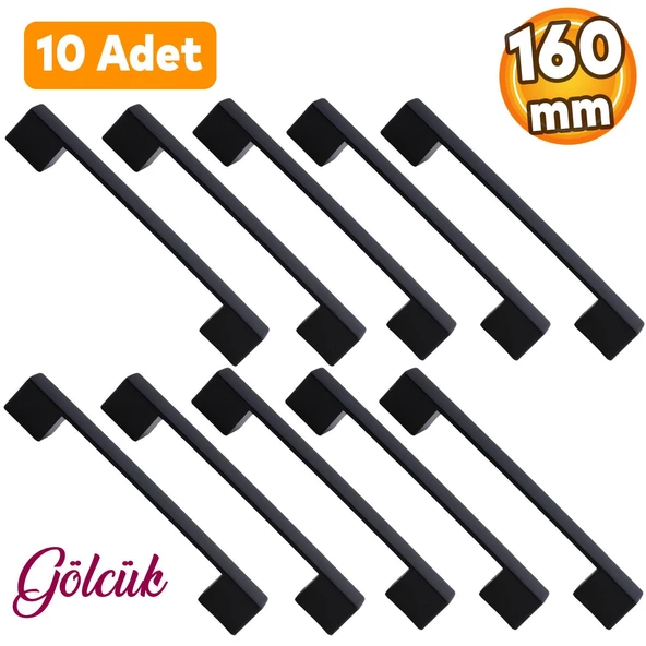 10 Adet Gölcük Düz Siyah Mobilya Mutfak Dolap Çekmece Dolabı Metal Kulpu Kulbu Kulpları 160 mm
