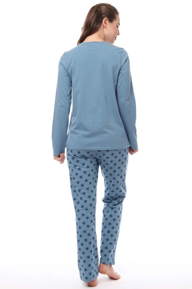 Pijadore 1536 Kadın Üç Düğmeli Pijama Takımı Uzun Kol Büyük Beden - 3