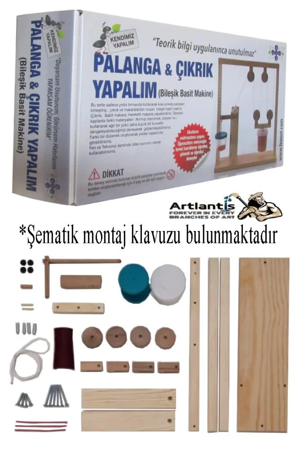 Palanga ve Çıkrık Yapım Seti 1 Paket Okul Sınıf Deney Bileşik Basit Makine Palanga ve Çıkrık Yapalım 45 Parça