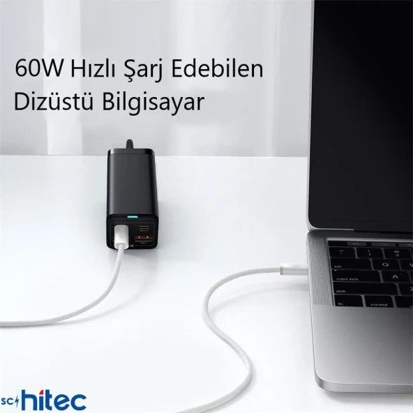 ScHitec 6A 60W Apple İphone 15 ve Üzeri Uyumlu Type-C to Type-C Örgülü Hızlı Data ve Şarj Kablosu Beyaz - 7