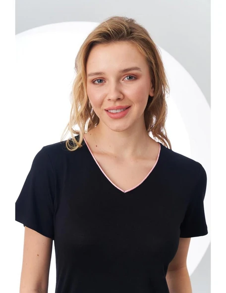 Pjs 24168 Kadın Kısa Kollu V Yaka Desenli Pijama Takım - 7