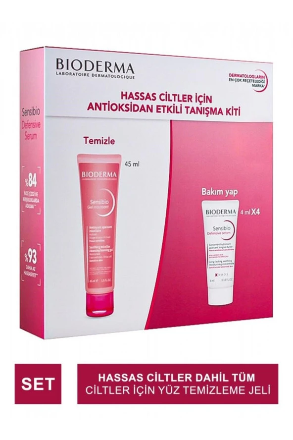 BİODERMA HASSAS CİLTLER TANIŞMA KİTİ - SENSİBİO GEL 45 ML + SENSİBİO DEFENSİVE SERUM 4 ML X 4 ADET