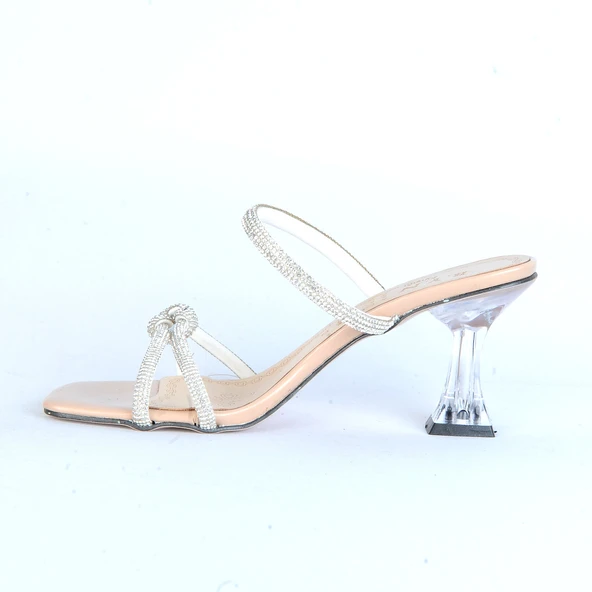 Moda Ayakkabı 01129 Ayışığı 7Cm Topuklu Kadın Terlik - Resim 6