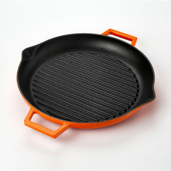 Lava Döküm 26 cm Metal Kulplu Yuvarlak Turuncu Izgara Tava - 2