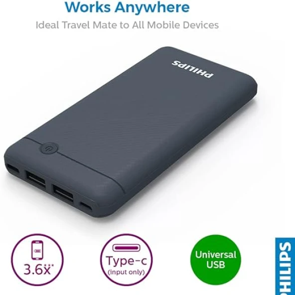 Philips 10000 mAh USB Kablolu Powerbank -DLP1710CV