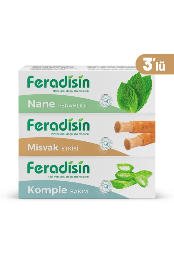 Feradisin 3 Adet Diş Macunu 75ml/90g X 3 %100 Doğal Gimdes Helal Sertifikalı